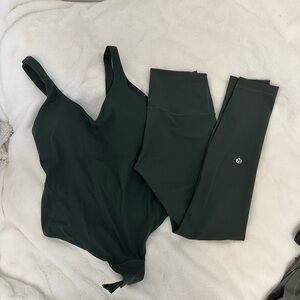 Lululemon wunder train leggings and bodysuit dark green